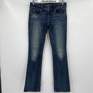 American Eagle Jeans Kick Boot Cut Mid Rise Distressed Women’s Size 6 Long